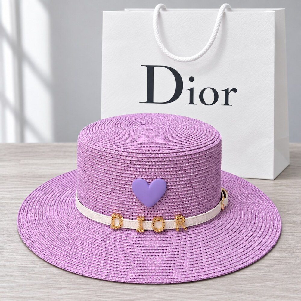 Dior Lavender Heart Straw Sun Hat - Picture 1 of 6